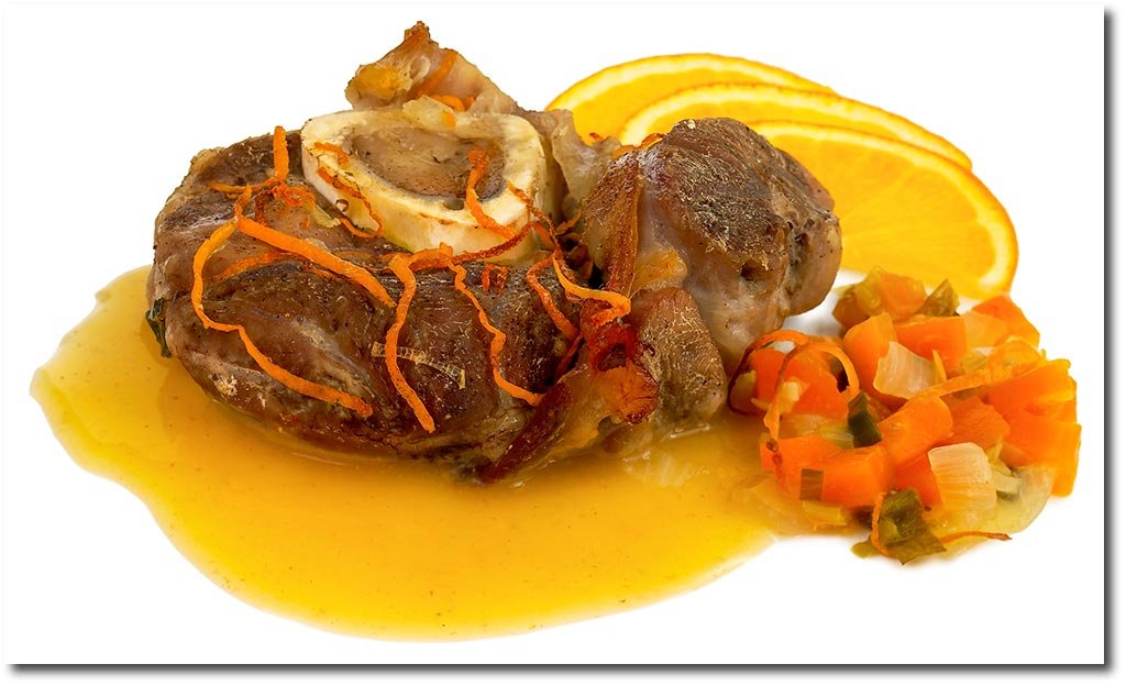 Kalbshaxe in Orangensauce